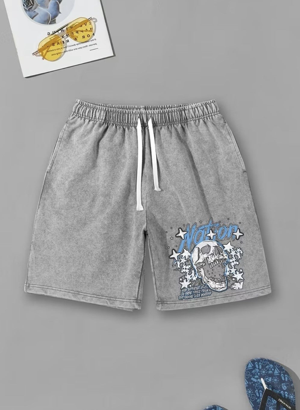 Gray Stitched Skull Shorts